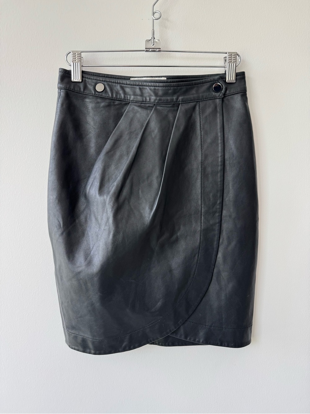 Bash ba&sh Black Soft Lambskin Leather Tulip Wrap Skirt - Size 0 (XS) - No Flaws